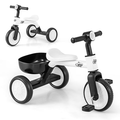 White Kids Convertible Tricycle | Removable Pedals Balance Bike