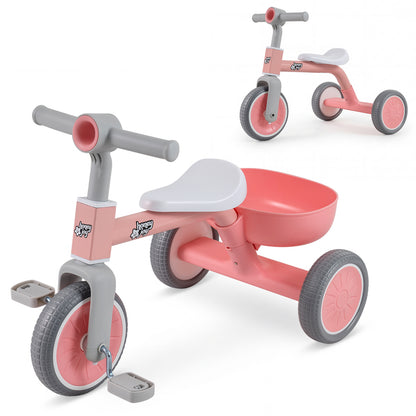 Pink Kids Tricycle | Convertible Balance Bike with Removable Pedals