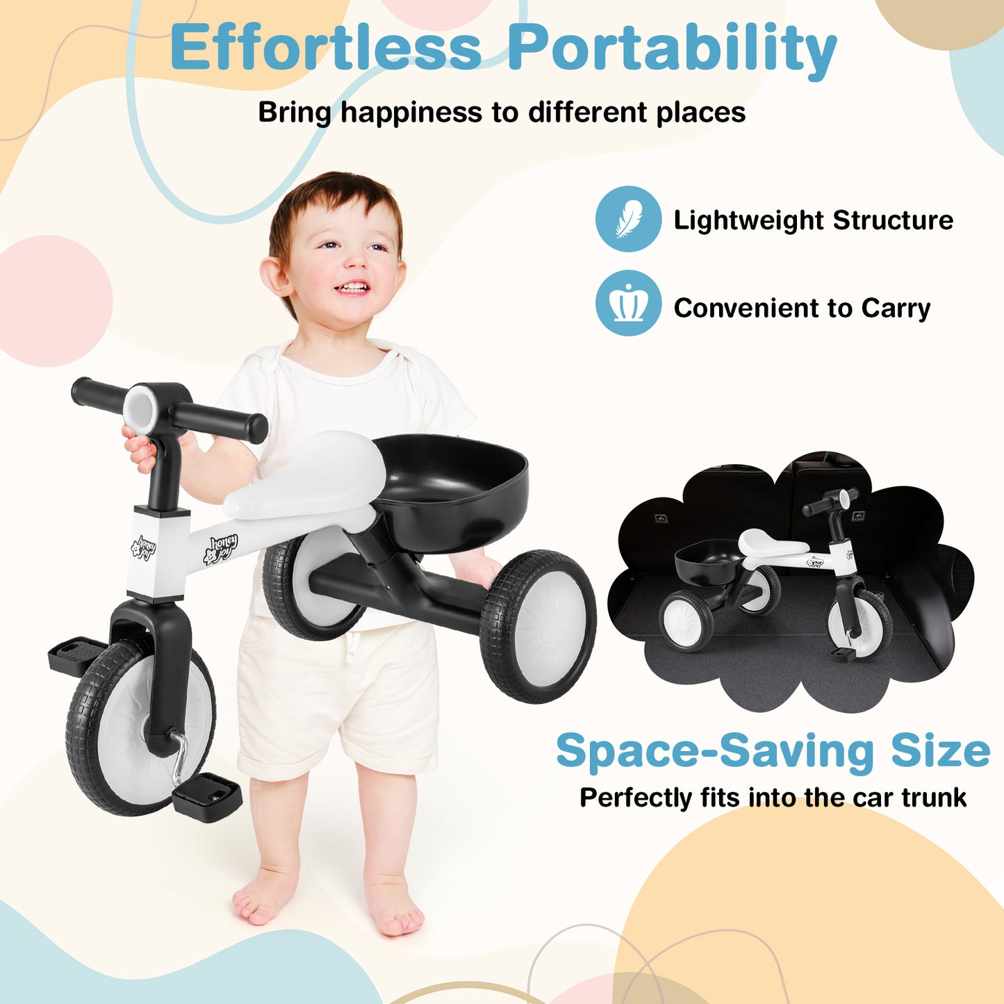 White Kids Convertible Tricycle | Removable Pedals Balance Bike