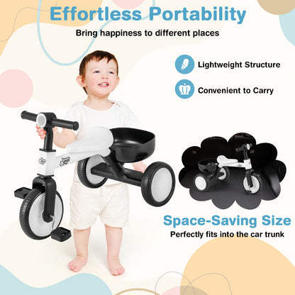 White Kids Convertible Tricycle | Removable Pedals Balance Bike