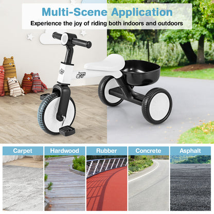 White Kids Convertible Tricycle | Removable Pedals Balance Bike