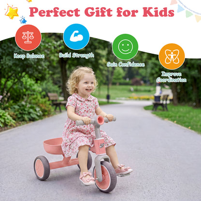 Pink Kids Tricycle | Convertible Balance Bike with Removable Pedals