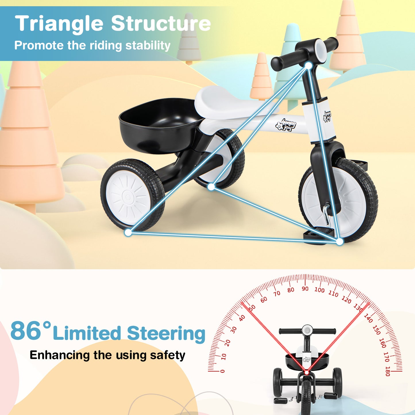 White Kids Convertible Tricycle | Removable Pedals Balance Bike
