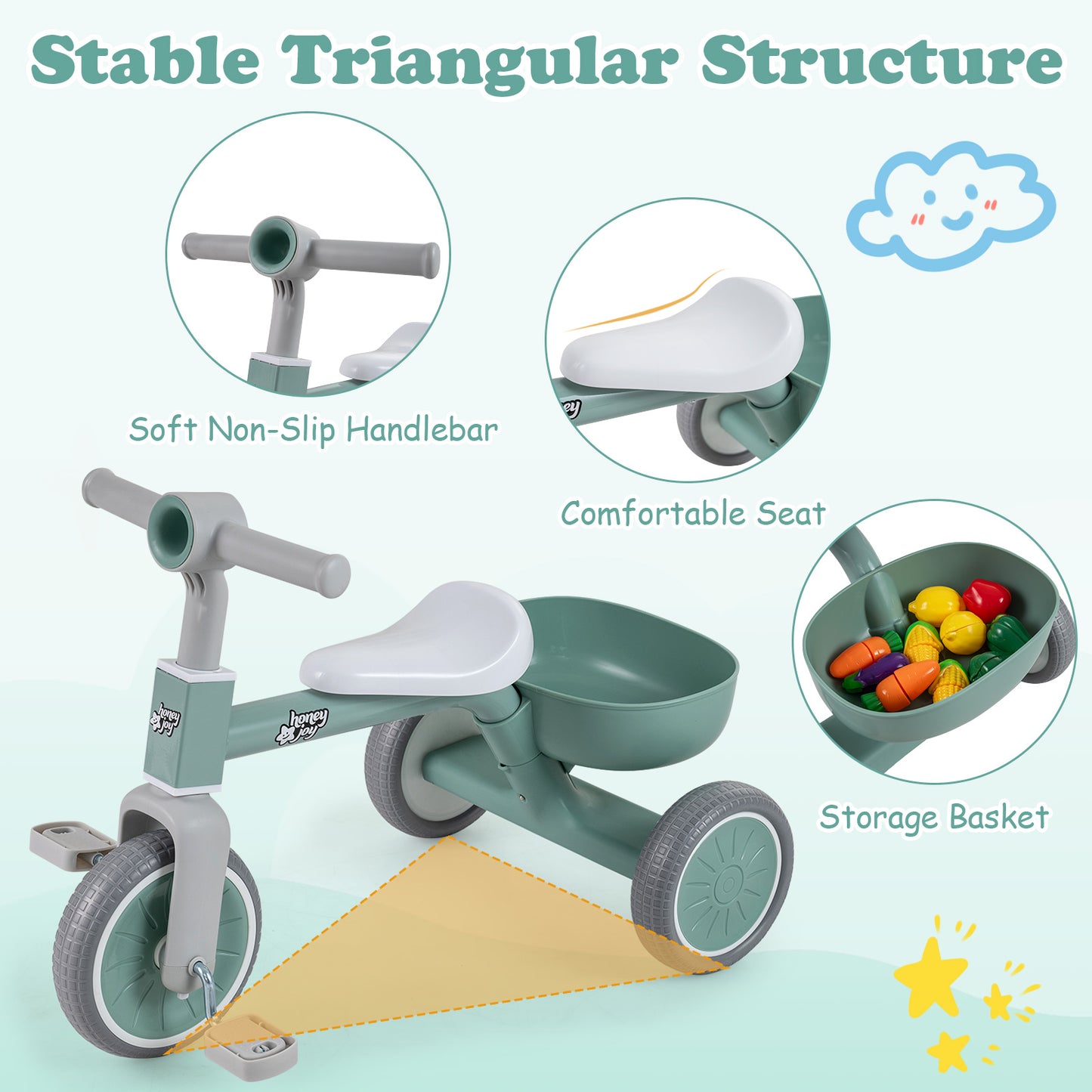 Green Kids Tricycle | Convertible Balance Bike with Removable Pedals