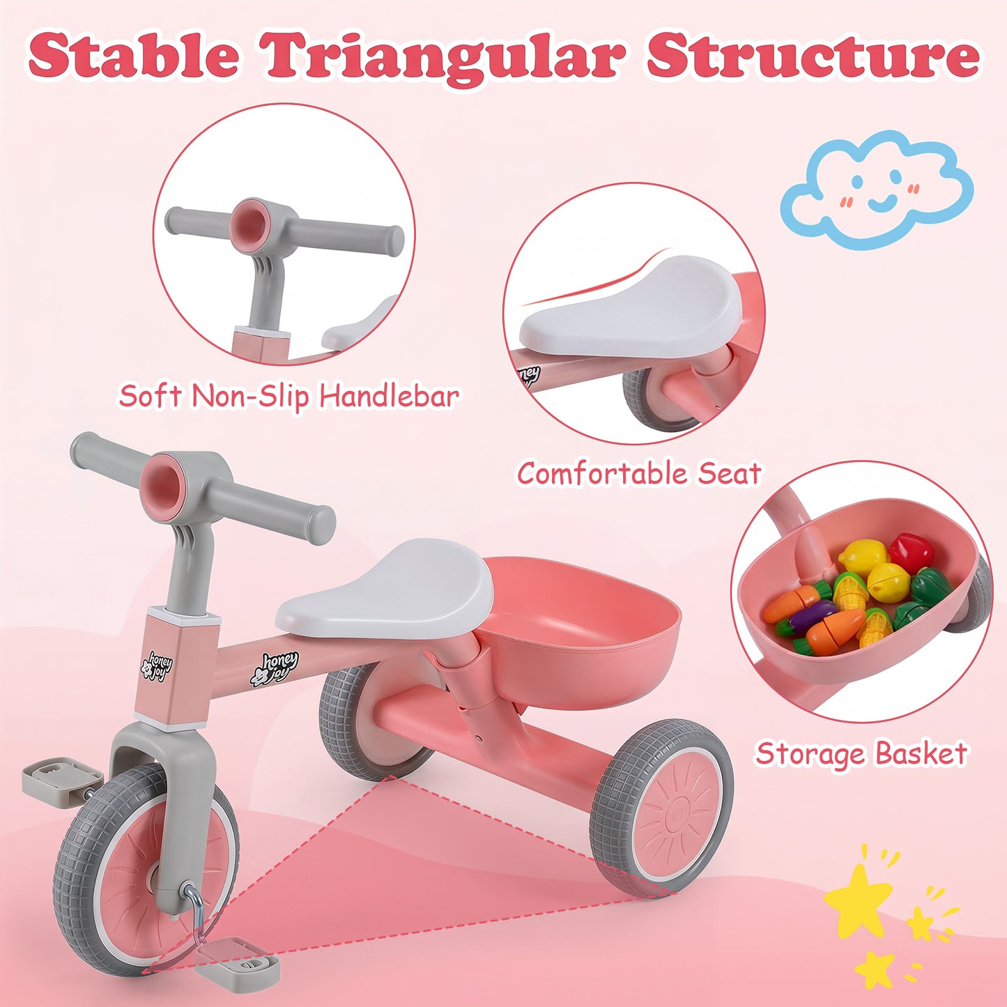 Pink Kids Tricycle | Convertible Balance Bike with Removable Pedals