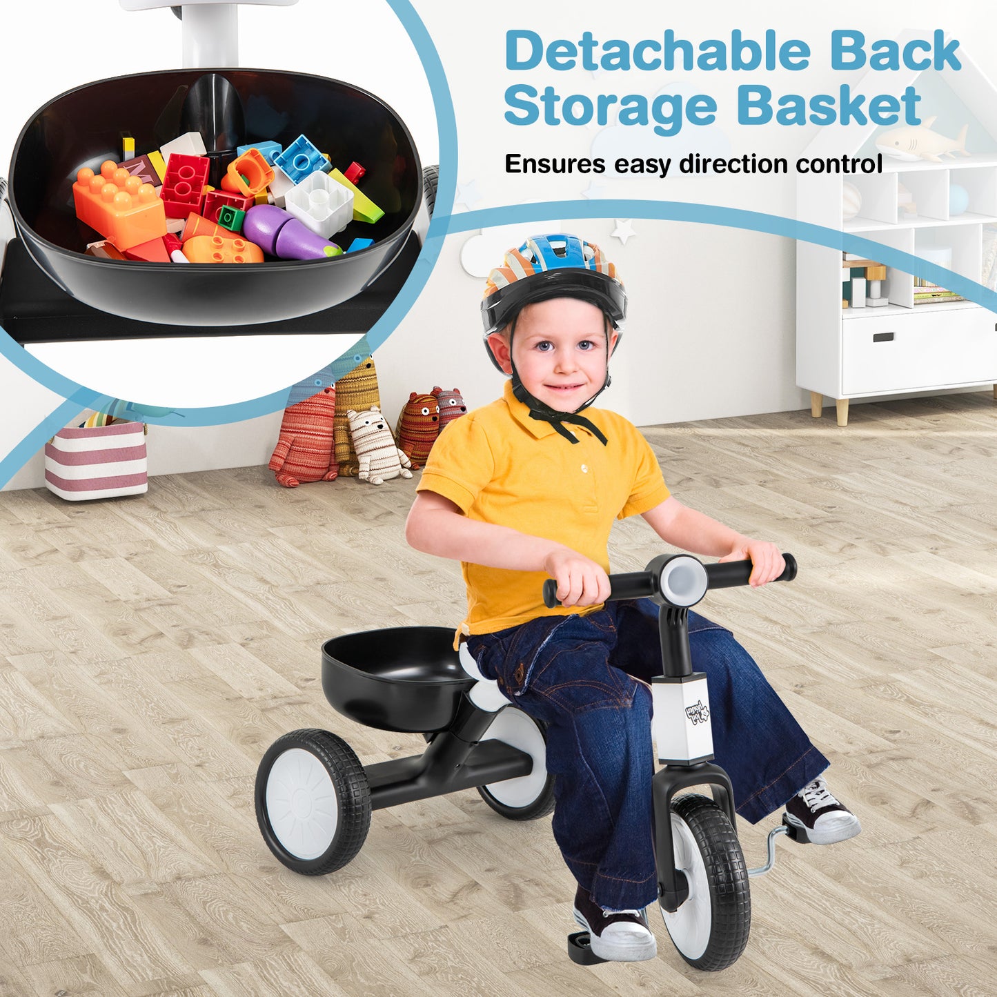 White Kids Convertible Tricycle | Removable Pedals Balance Bike