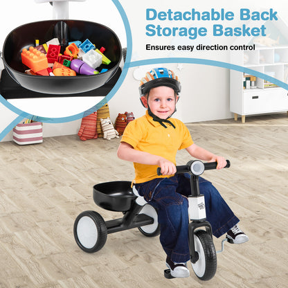 White Kids Convertible Tricycle | Removable Pedals Balance Bike