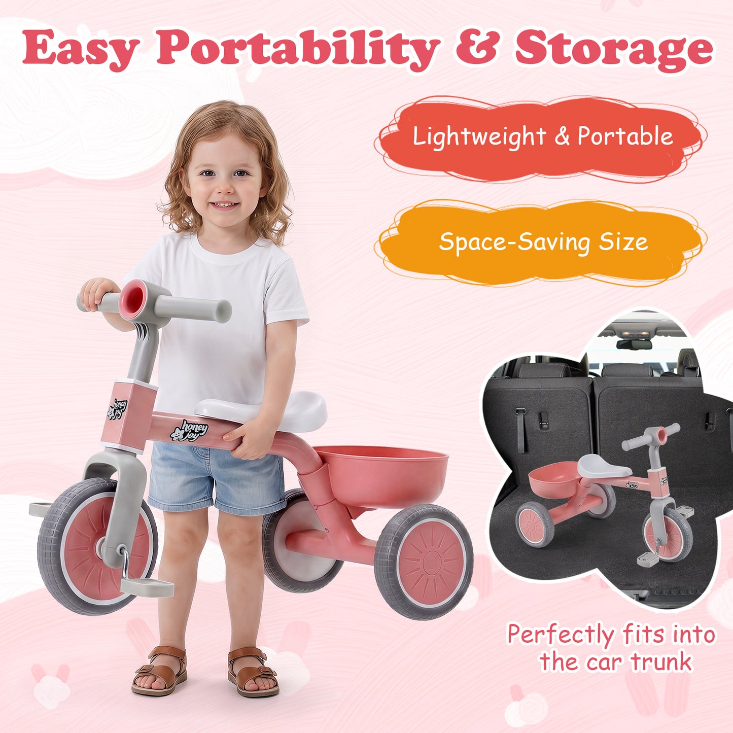 Pink Kids Tricycle | Convertible Balance Bike with Removable Pedals