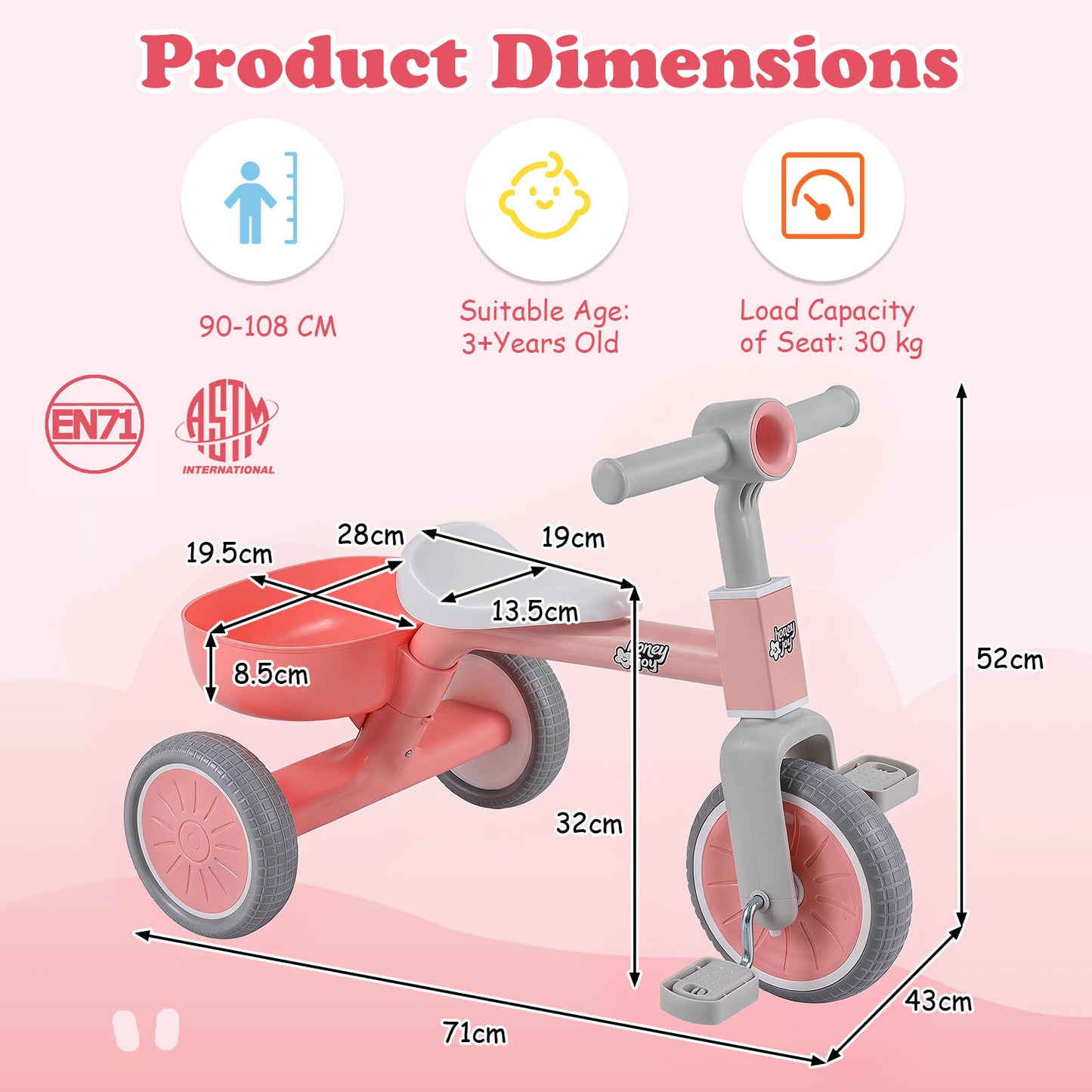 Pink Kids Tricycle | Convertible Balance Bike with Removable Pedals