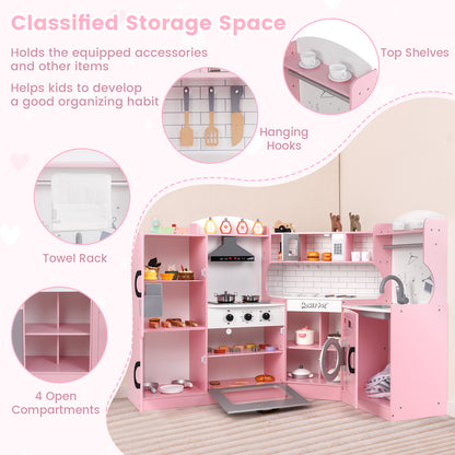 Pink Corner Play Kitchen | Lights Sounds & Cookware Set