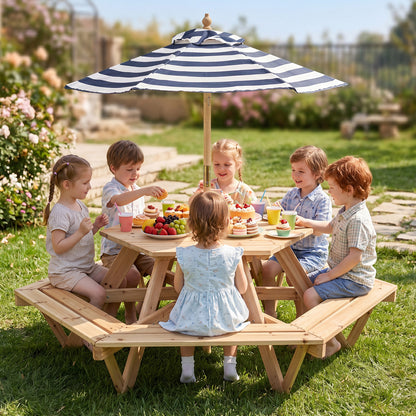 Costway Children Activity Table with Chairs Picnic Table for Backyard Deck-Natural