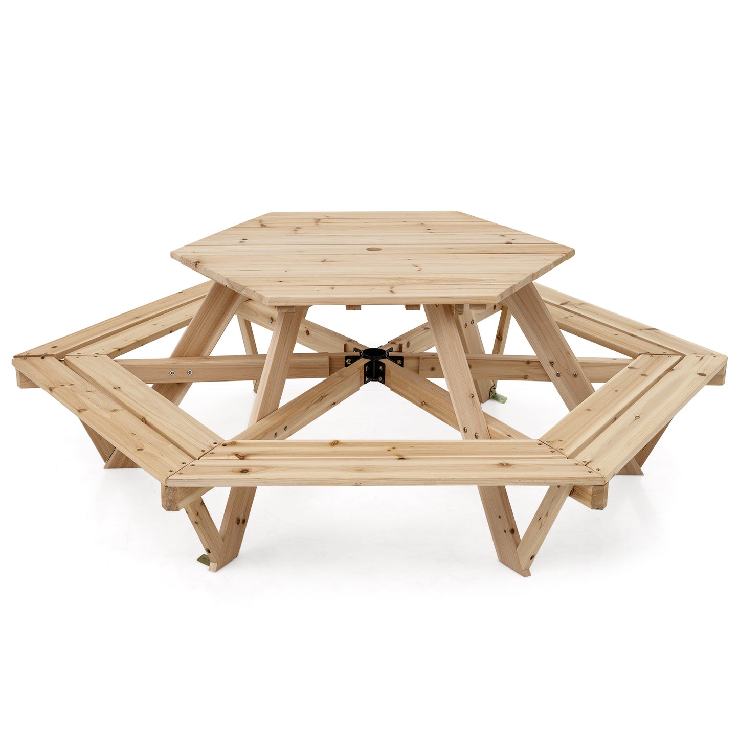 Kids Hexagonal Picnic Table With Umbrella | Natural Blue White