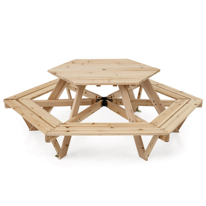 Kids Hexagonal Picnic Table With Umbrella | Natural Blue White