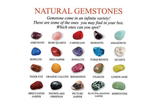 Colorful 25-piece gemstone selection box for kids 6+, perfect for creative play at home.