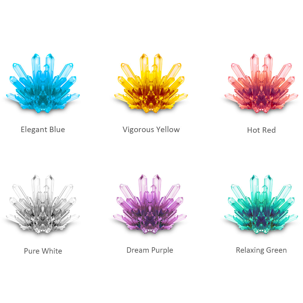 Crystal Growing Kit for kids, 6 colorful crystals, perfect for home chemistry fun, ages 8+.