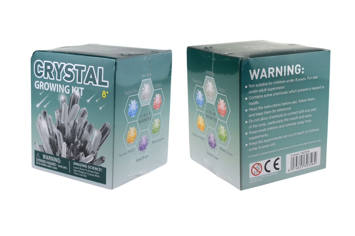 Crystal Growing Kit for kids, 6 vibrant colors, ages 8+, educational and fun DIY activity.