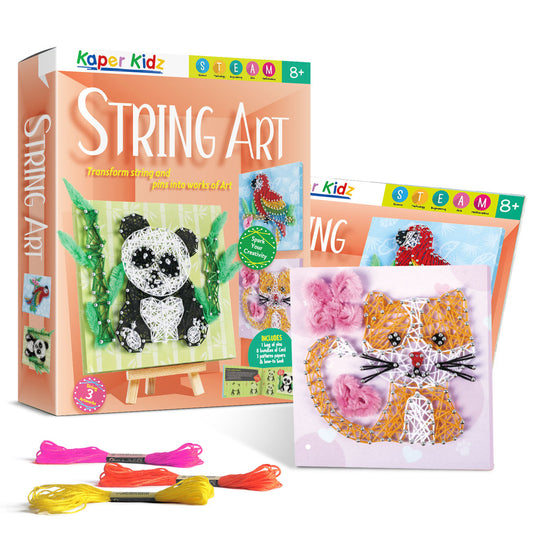 Colorful Kaper Kidz Animal String Art Kit for children aged 8+ for creative crafting at home.