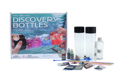 Colorful 5-in-1 Discovery Bottle Science Kit for kids 8+. Educational home experiment set.