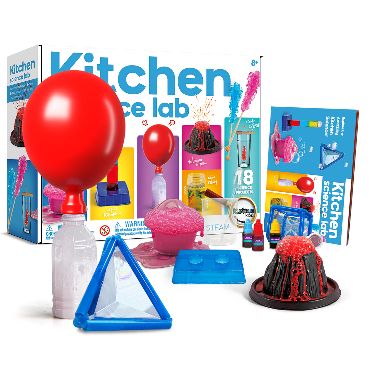 Kaper Kidz Kitchen Science Lab with 18 kid-friendly experiments for at-home exploration.