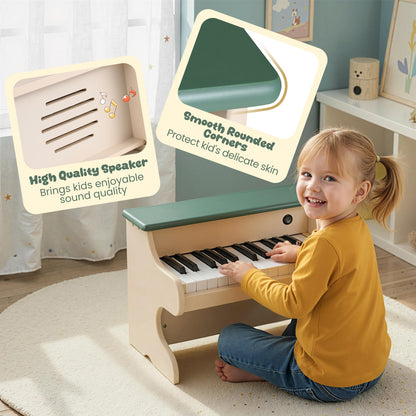 25 Key Wooden Piano Toy | Removable Stand | Green Digital