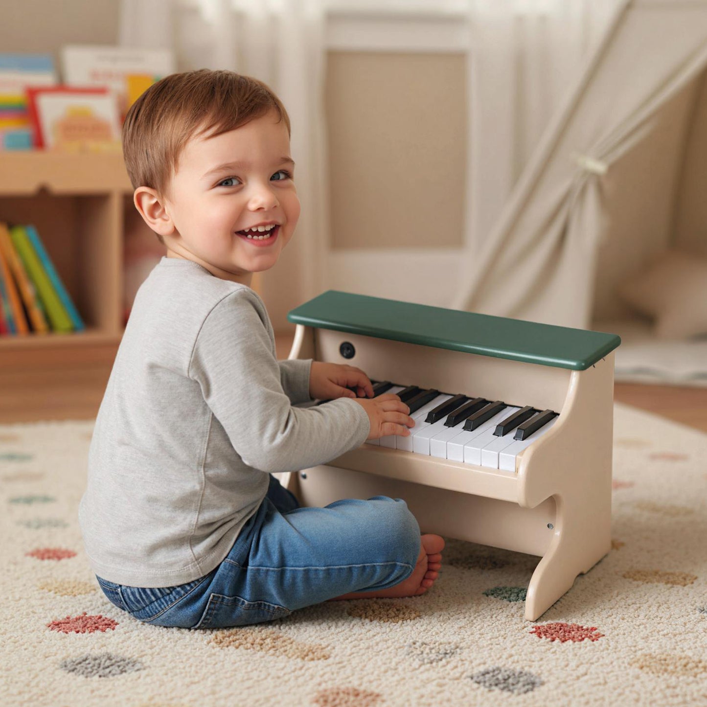 25 Key Wooden Piano Toy | Removable Stand | Green Digital