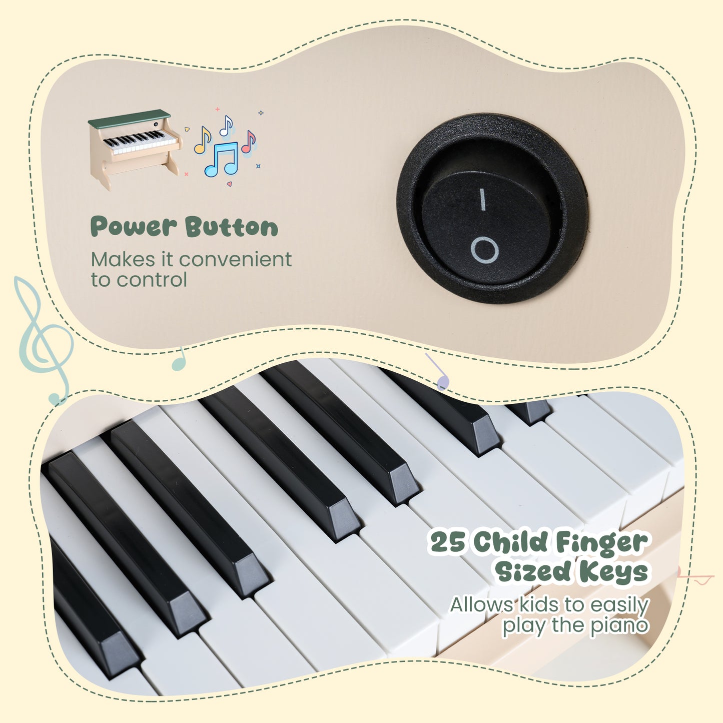 25 Key Wooden Piano Toy | Removable Stand | Green Digital