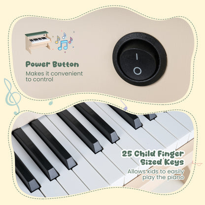 25 Key Wooden Piano Toy | Removable Stand | Green Digital