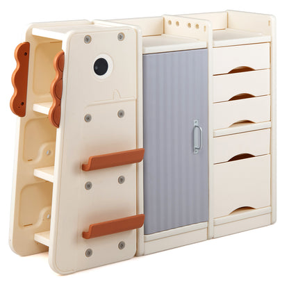 Beige Dinosaur Kids Toy Storage | 5 Bins & 3-Tier Bookshelf
