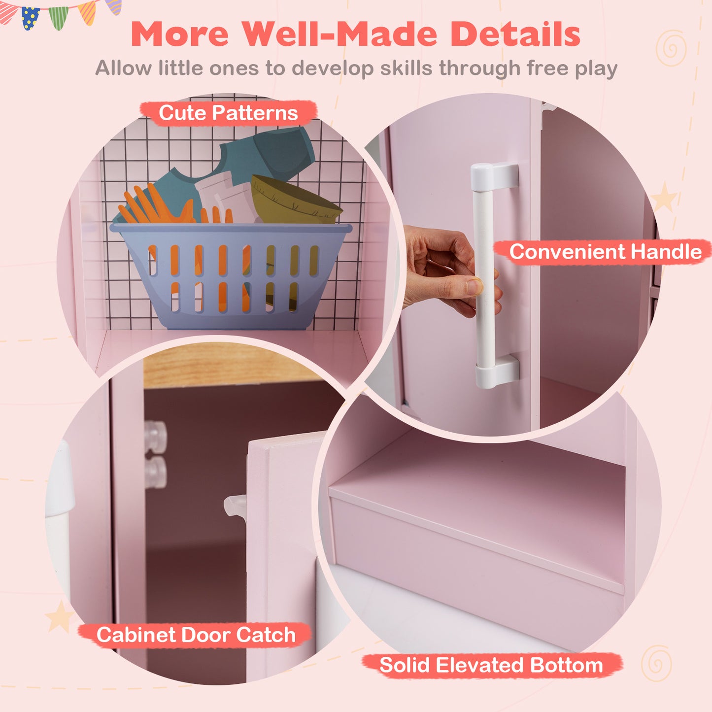 Double Sided Kids Play Kitchen | Water Dispenser Cookware Pink
