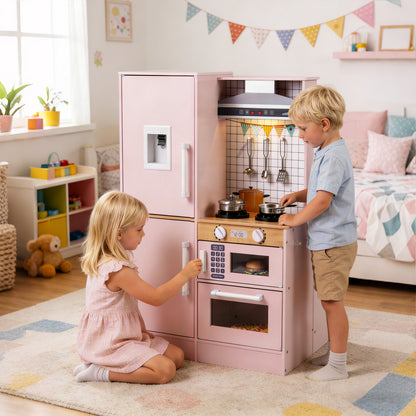Double Sided Kids Play Kitchen | Water Dispenser Cookware Pink