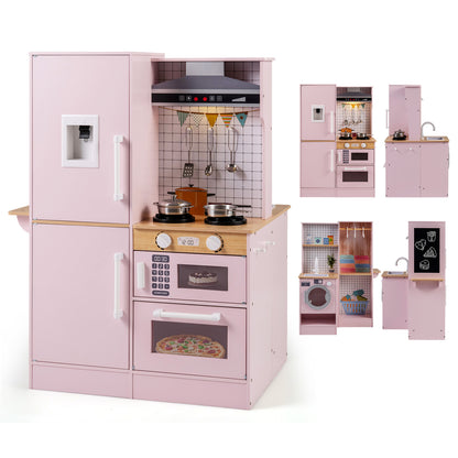 Double Sided Kids Play Kitchen | Water Dispenser Cookware Pink