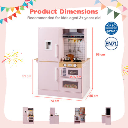 Double Sided Kids Play Kitchen | Water Dispenser Cookware Pink