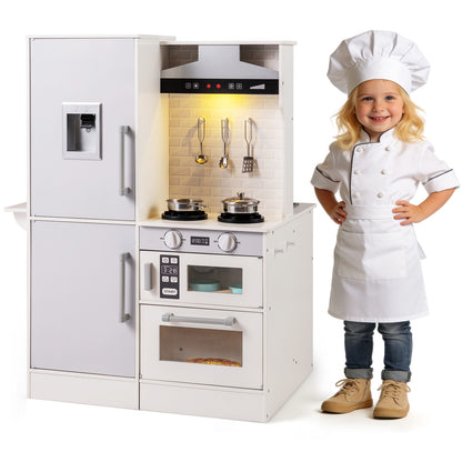 Double-Sided Kids Play Kitchen | Water Dispenser Cookware White