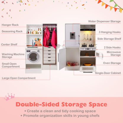 Double-Sided Kids Play Kitchen | Water Dispenser Cookware White