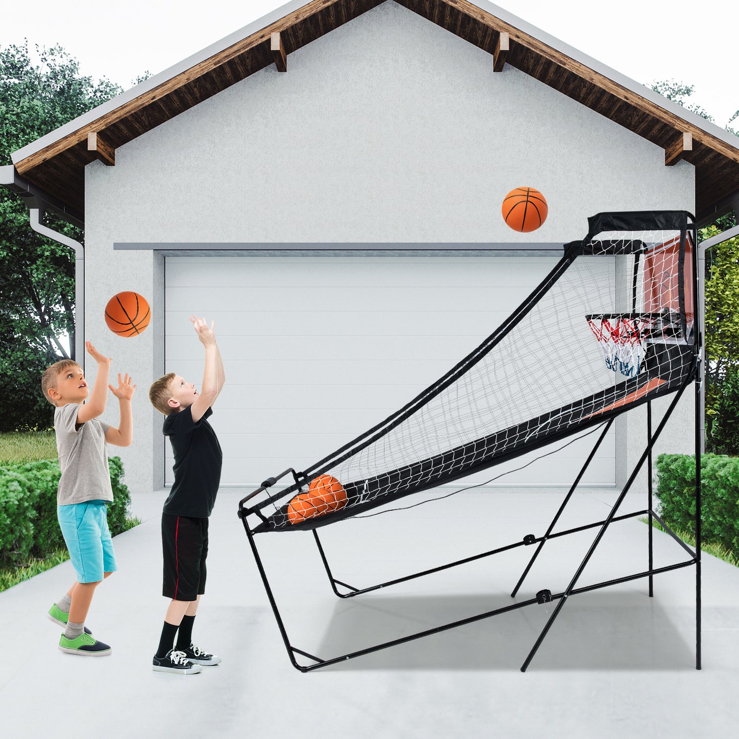 Dual Shot Black Orange Basketball Arcade | LED Scoreboard 8 Modes