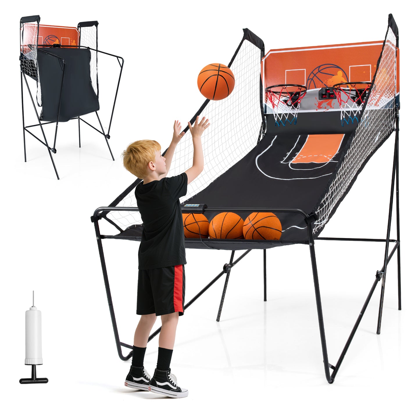 Dual Shot Black Orange Basketball Arcade | LED Scoreboard 8 Modes