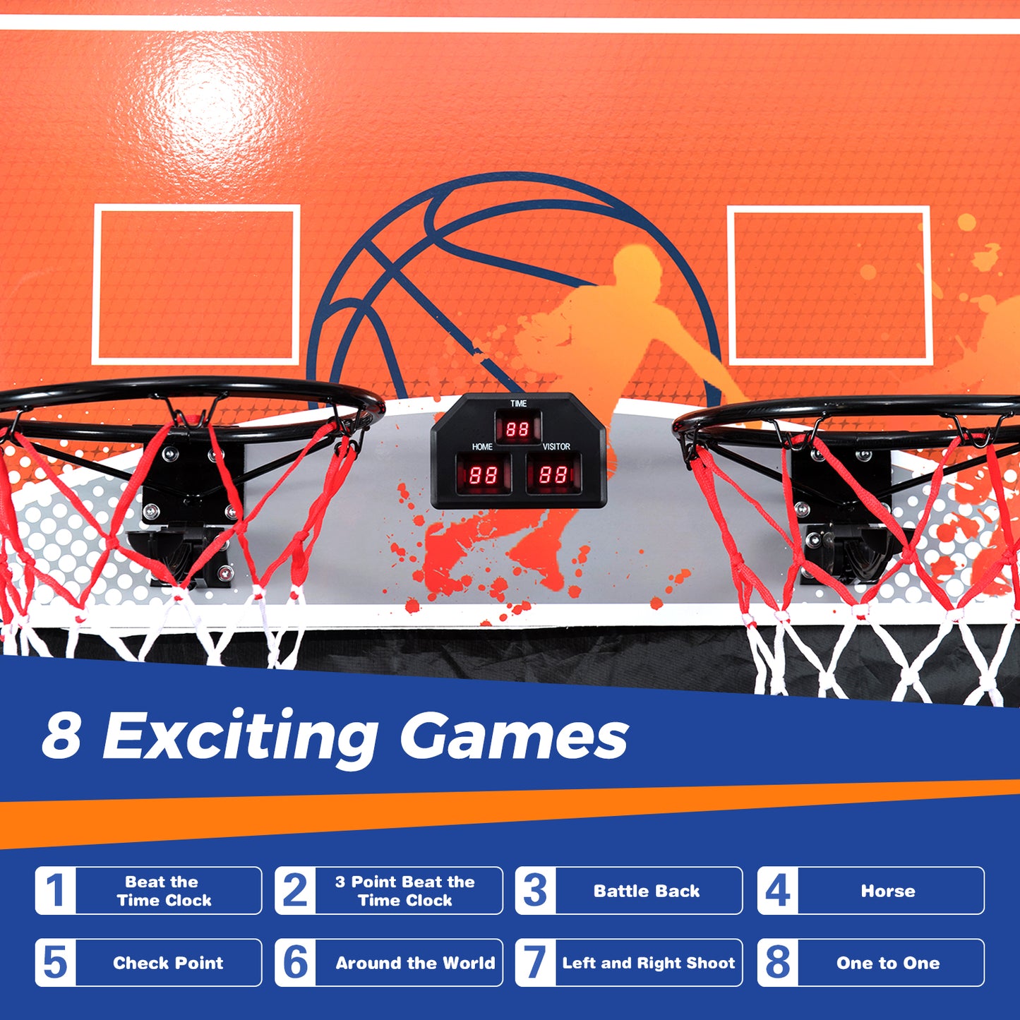 Dual Shot Black Orange Basketball Arcade | LED Scoreboard 8 Modes