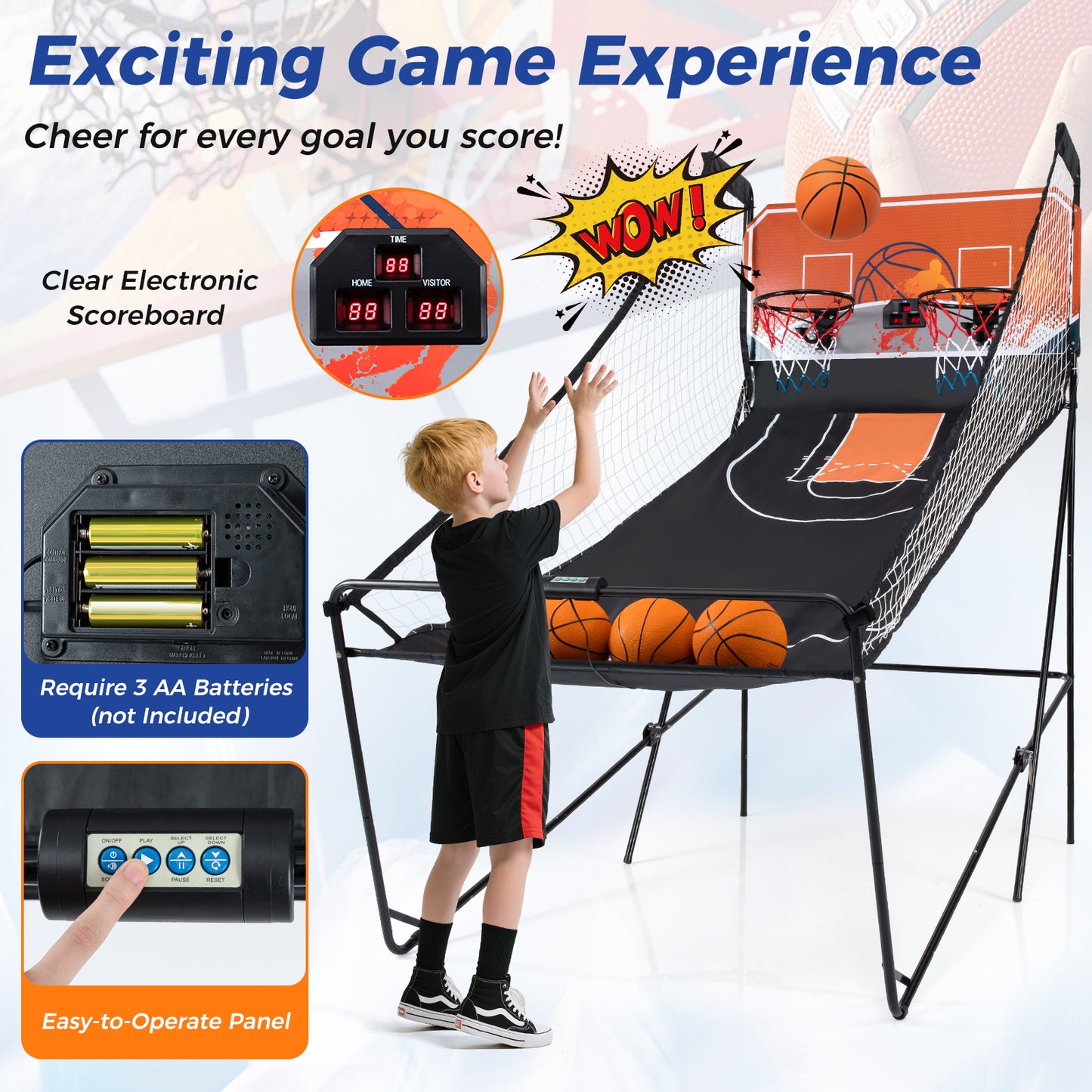 Dual Shot Black Orange Basketball Arcade | LED Scoreboard 8 Modes