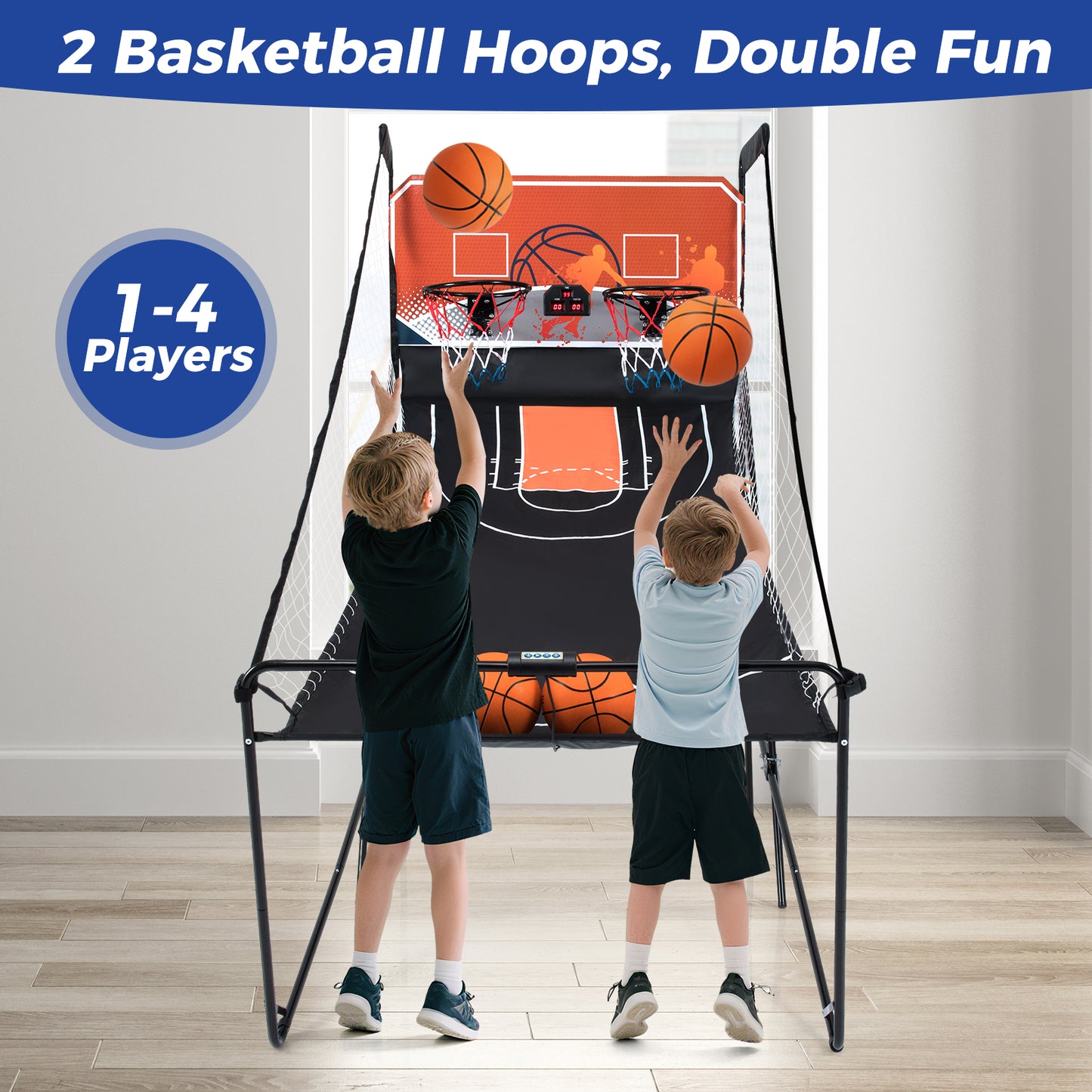 Dual Shot Black Orange Basketball Arcade | LED Scoreboard 8 Modes