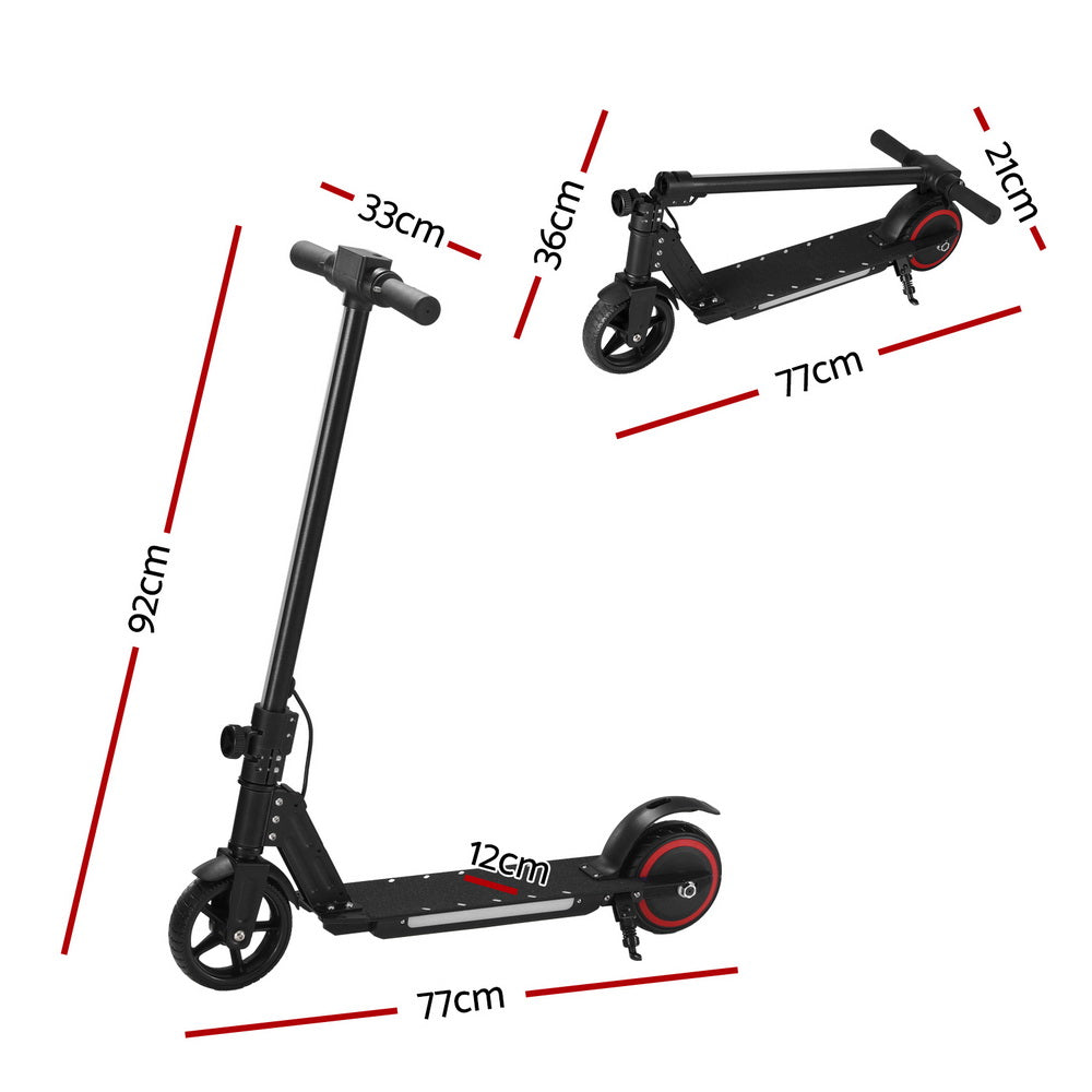 Kids electric scooter with LED lights, foldable design, and 16km/h top speed.