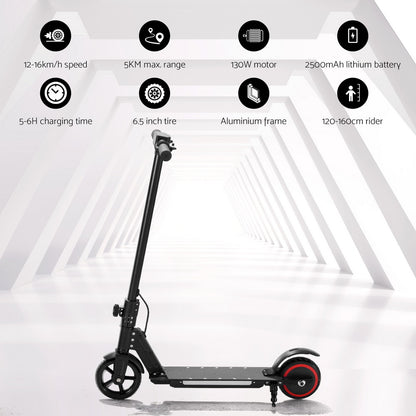 Kids electric scooter with LED lights, foldable design, and speeds up to 16km/h.