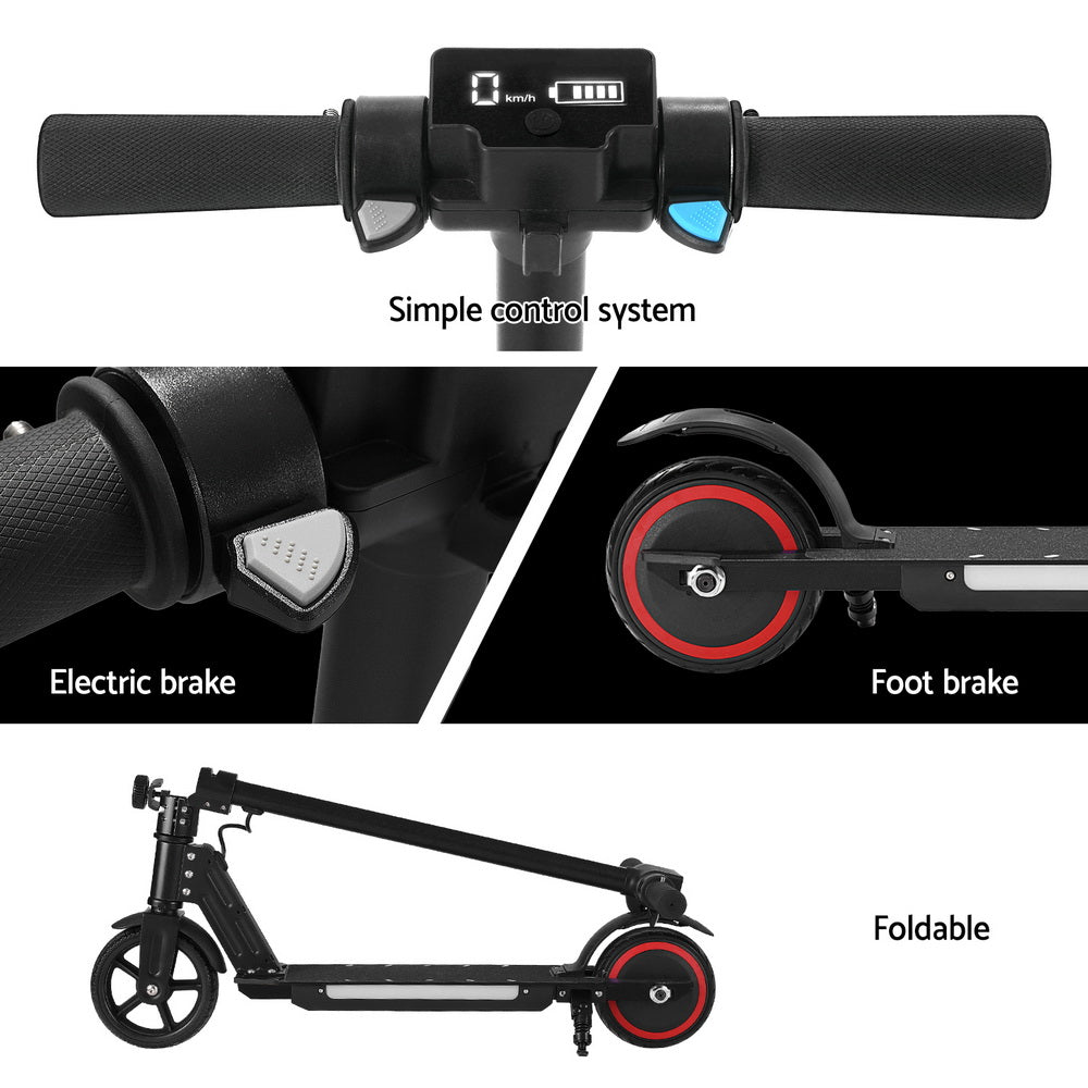 Foldable electric scooter with LED lights, perfect for kids at 16km/h speed.