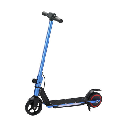 Blue kids electric scooter with LED light, foldable design, 130W motor for fun outdoor rides.