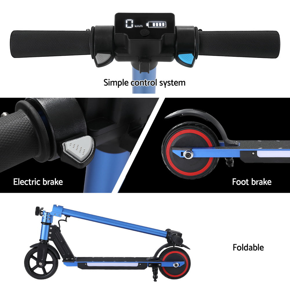 Kids electric scooter with 130W motor, foldable design, LED light for fun rides.