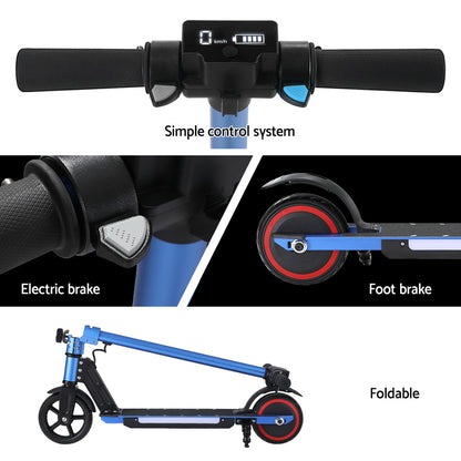 Kids electric scooter with 130W motor, foldable design, LED light for fun rides.