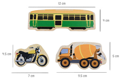 Magnetic Wooden Transport Vehicles 26 Pcs | Natural Fridge