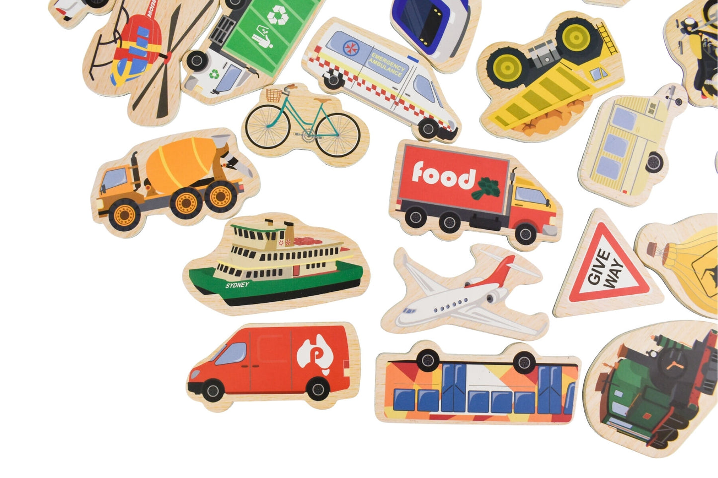 Magnetic Wooden Transport Vehicles 26 Pcs | Natural Fridge