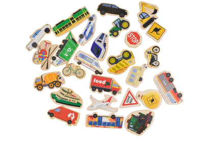 Magnetic Wooden Transport Vehicles 26 Pcs | Natural Fridge