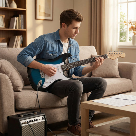 Electric Guitar Beginner Kit with Amplifier and Classic SSS Pickup-Blue