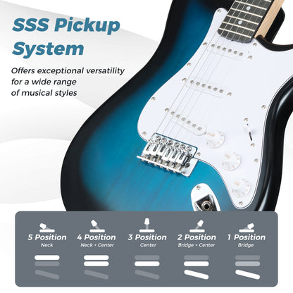 Blue Electric Guitar Beginner Kit | SSS Pickup | 15W Amplifier